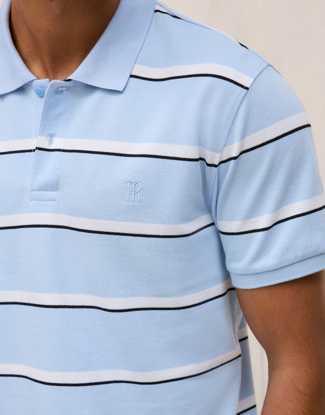 Trenery - Cotton Pique Double Stripe Polo in Blue Marble