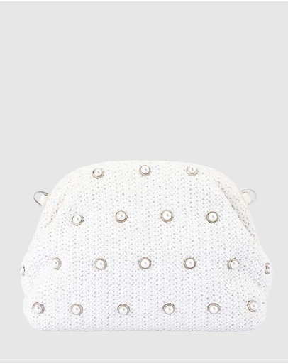 Olga Berg - Kaia Studded Woven Clutch