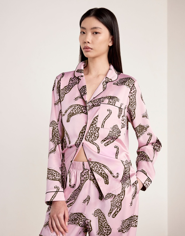 Chelsea Peers - Recycled Satin Lino Leopards Long Pyjama Set