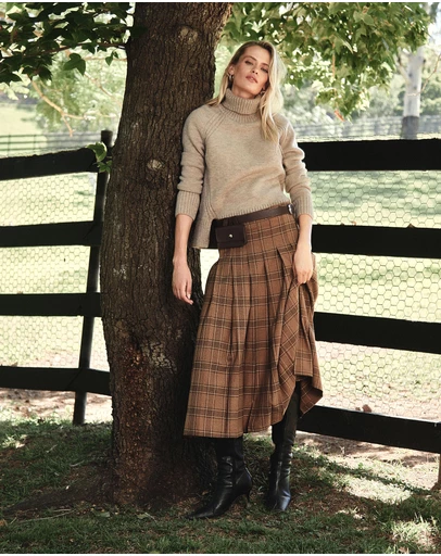 Forcast - Lani Pleated Check Skirt