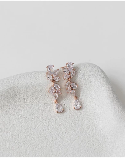 The White Collection - Clara - Rose Gold Bridal Drop Earrings