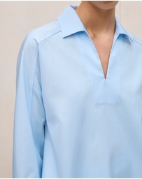 Trenery - Fine Poplin Popover Shirt in Blue Marble