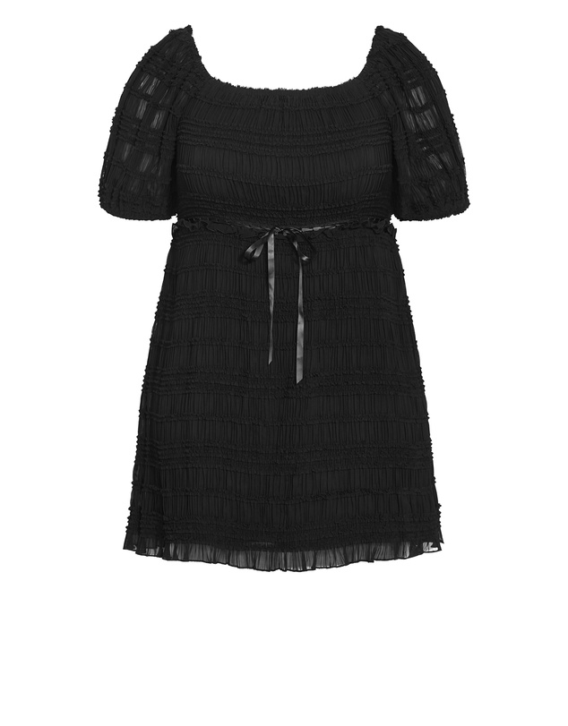 City Chic - Plus size Emelia Shirred Mini Dress - black