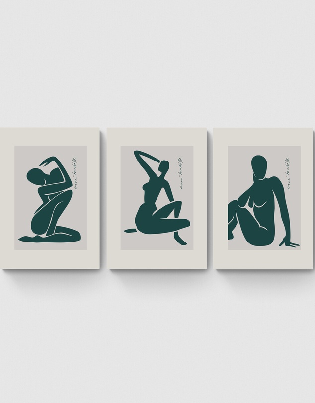 Inka Arthouse - Green Nudes Set of 3 Matisse Art Prints