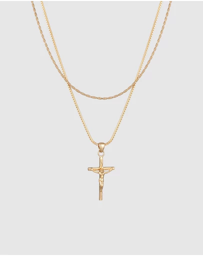 Kuzzoi - ICONIC EXCLUSIVE - Layered Crucifix Pendant Necklace in Gold-Plated 925 Silver