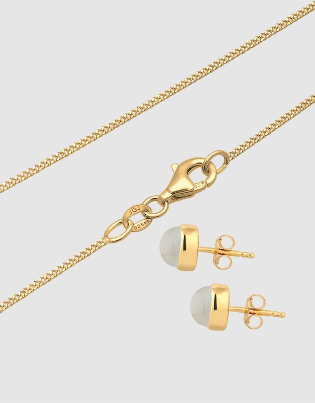 Elli Jewelry - Jewelry Set Women Moonstone 925 Sterling Silver Gold Plated