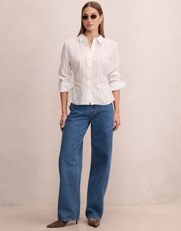 Forever New - Sage Striped Gathered Shirt