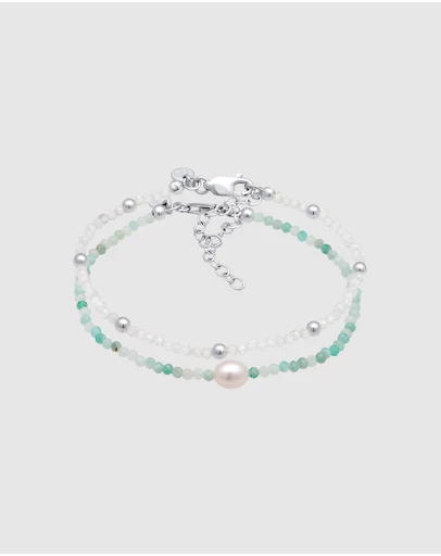 Elli Jewelry - Bracelet Set Amazonite Ball 925 Sterling Silver