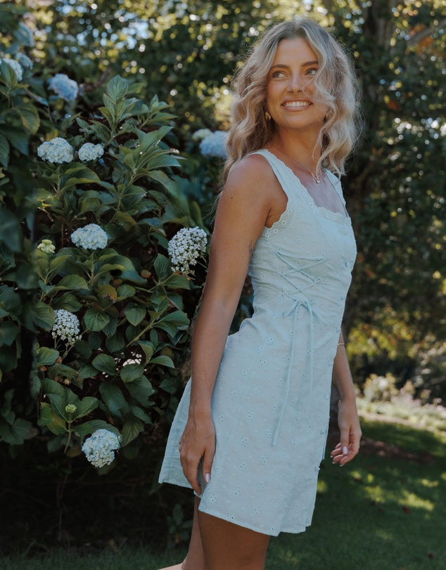 Petal & Pup - Davida Mini Dress - Pale Blue Broderie