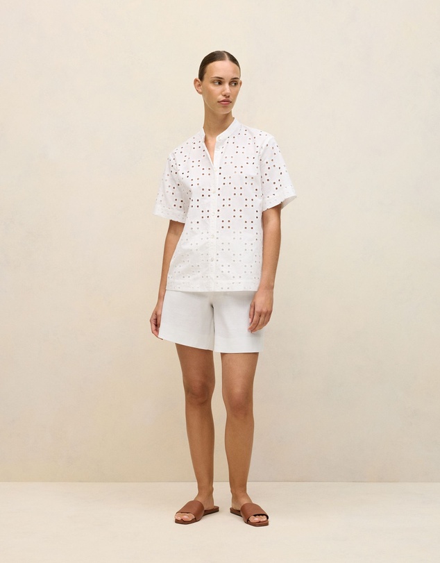 Trenery - Cotton Geo Cutwork Short Sleeve Shirt in White
