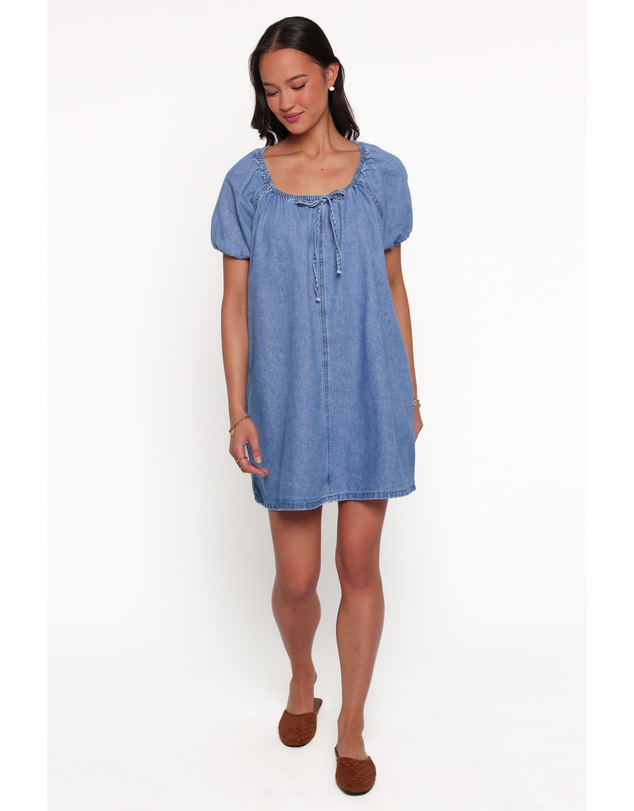 Petal & Pup - Farren Mini Dress - Mid Wash Denim Blue