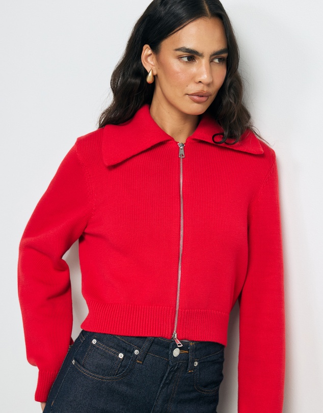 AERE - Lali Organic Cotton Zip Knit Cardigan