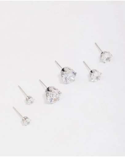 Lovisa - Waterproof Stainless Steel Graduating Cubic Zirconia Earring 3-Pack