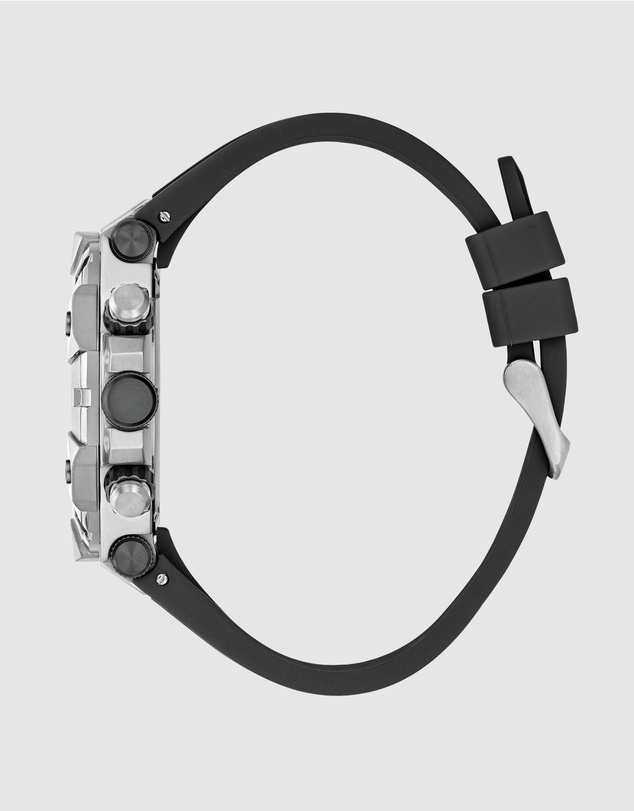 GUESS - Chrono Multifunction 46mm Silver-Tone with Black Dial and Silicone Strap