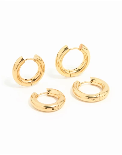 Lovisa - Waterproof Gold Plated Stainless Steel Tube Hoop Earrings 2 Pack