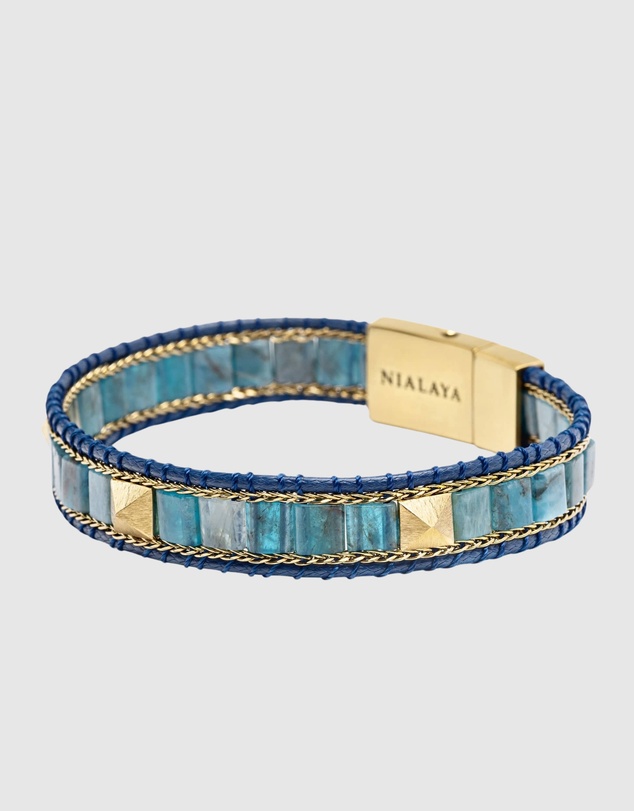Nialaya Jewellery - Blue Apatite Stud Bracelet