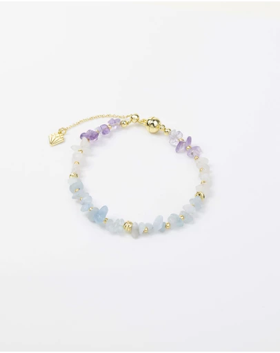 Wanderlust + Co - Aquamarine Beaded Gold Bracelet