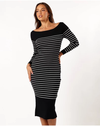 Petal & Pup - Baxtor Off the Shoulder Midi Dress - White/Black