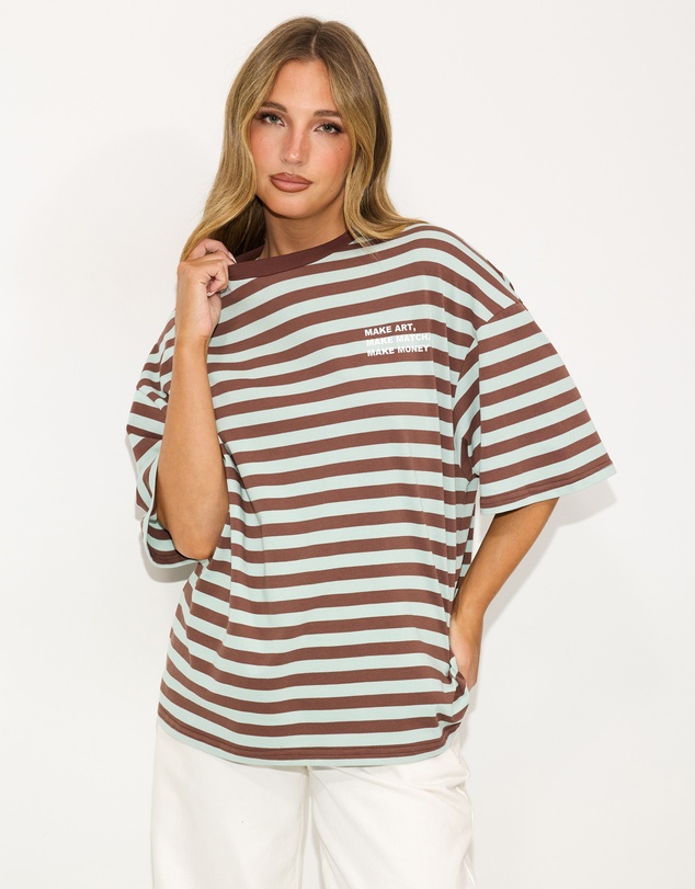 Dazie - Nostalgia Stripe Oversized Graphic Boyfriend Tee