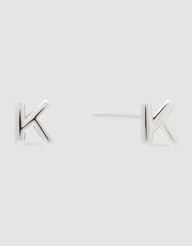 Wanderlust + Co - Alphabet Bubble Silver Stud Earrings - Letter K