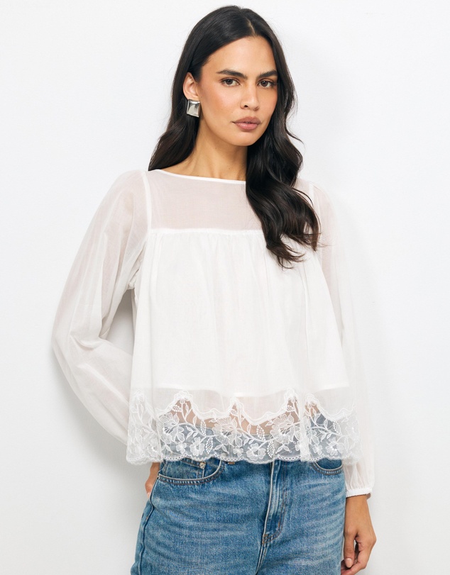 AERE - Audrey Cotton Voile Embroidered Top