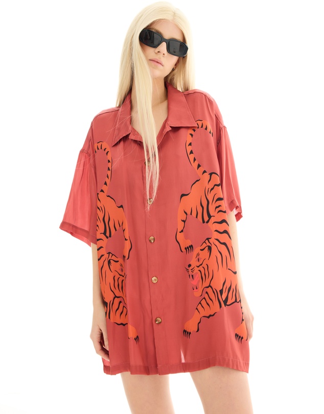 THE TALES - Crouching Tiger Silk Shirt Dress