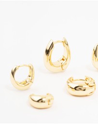 Lovisa - Gold Plated Brass Graduating Taper Hoop Earrings 3-Pack