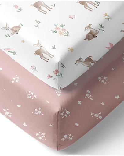 Living Textiles - 2 Pack Organic Cot Fitted Sheet - Fawn Fables