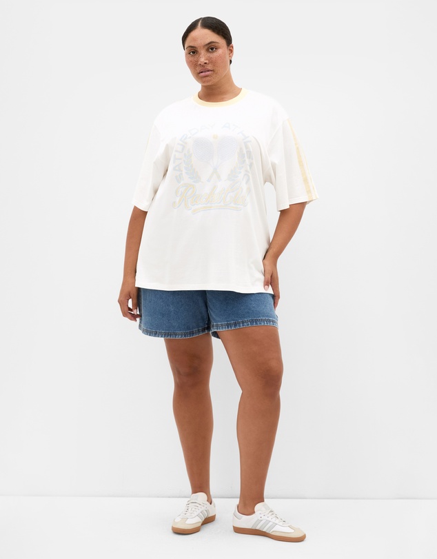 City Chic - Plus size Vintage Oversized Volley Tee - ivory