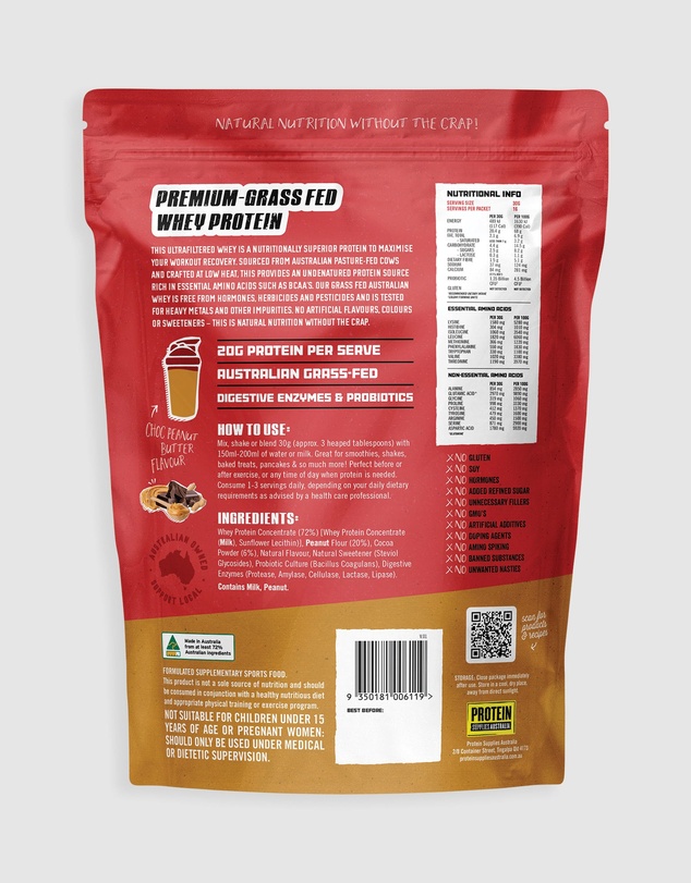 Protein Supplies Australia - Choc Peanut Butter Australian Whey Protein - 1kg