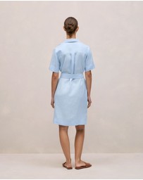 Trenery - Linen Belted Shift Dress in Blue Marble