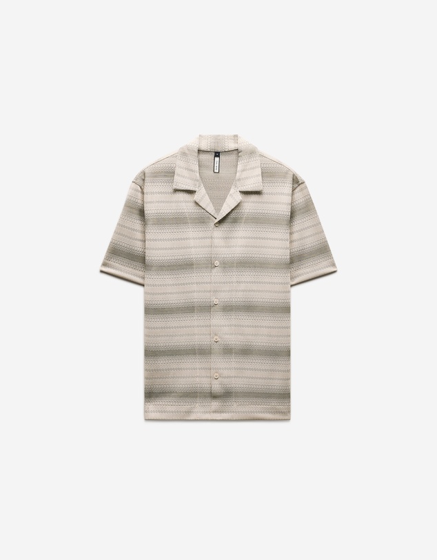 Calibre - Textured Stripe Cuban Collar Shirt Neutral