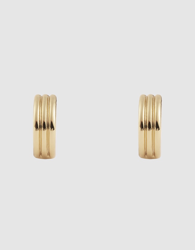 Wanderlust + Co - Triple Band Gold 8mm Baby Huggie Earrings