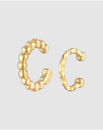 Elli Jewelry - Earrings Earcuff Set Balls Hammered in 925 Sterling Silver Gold Plated