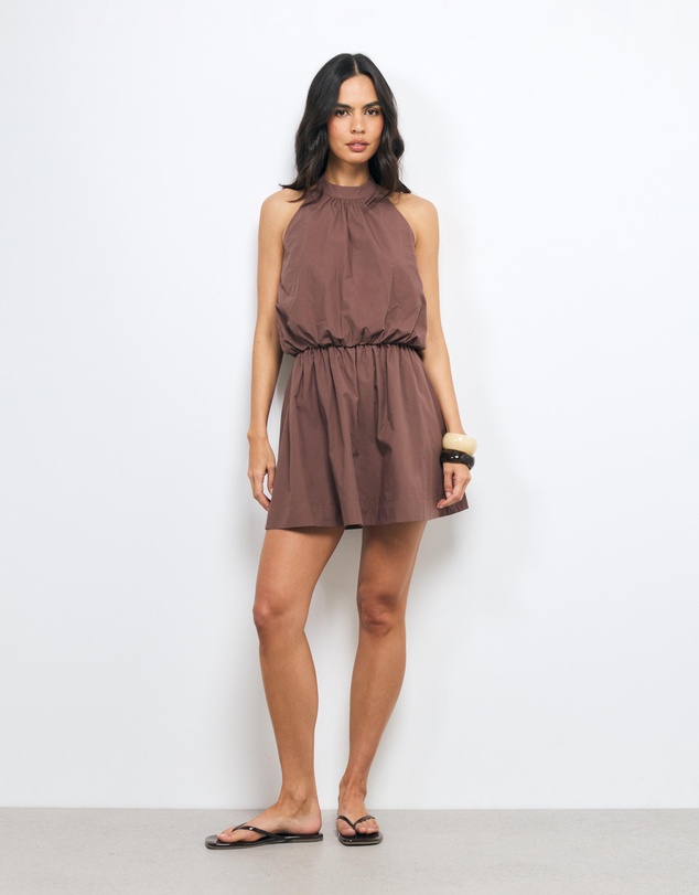 AERE - Liv Cotton Gathered Waist Mini Dress