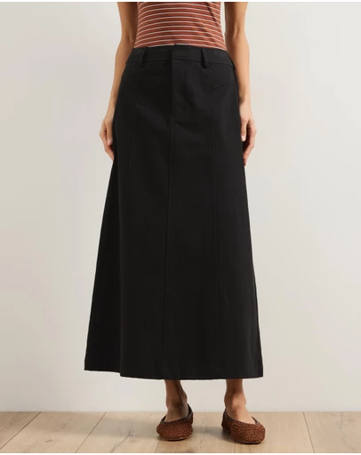 Atmos&Here - Lia A-Line Midi Skirt In Chambray