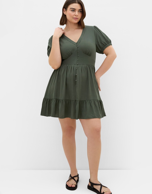 City Chic - Plus size Elsie Short Sleeve Mini Dress - khaki