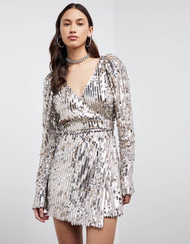 ROTATE - Sequin Mini Wrap Dress