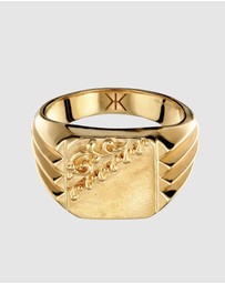 Kuzzoi - ICONIC EXCLUSIVE - Artisan Floral Scroll Signet Ring in Gold-Plated Silver