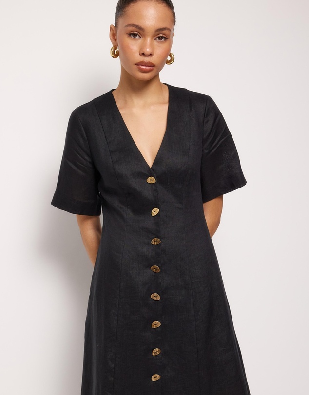 Revibe - Repaired AERE Rani Linen Midi Dress - AU 12