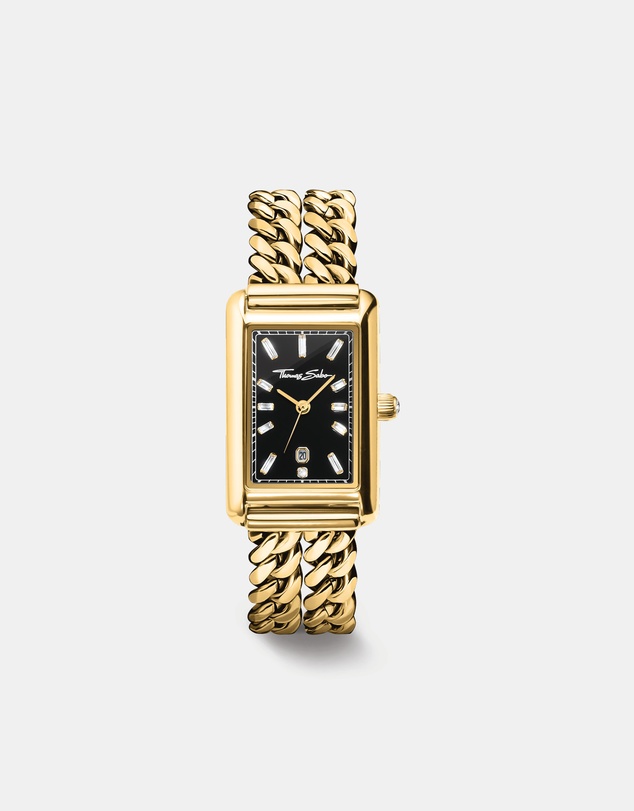 THOMAS SABO - THOMAS SABO Ladies Rectangular Gold Watch with Black Dial