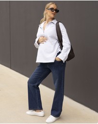Angel Maternity - Daily Snap Button Collar Sweatshirt in Grey Marl