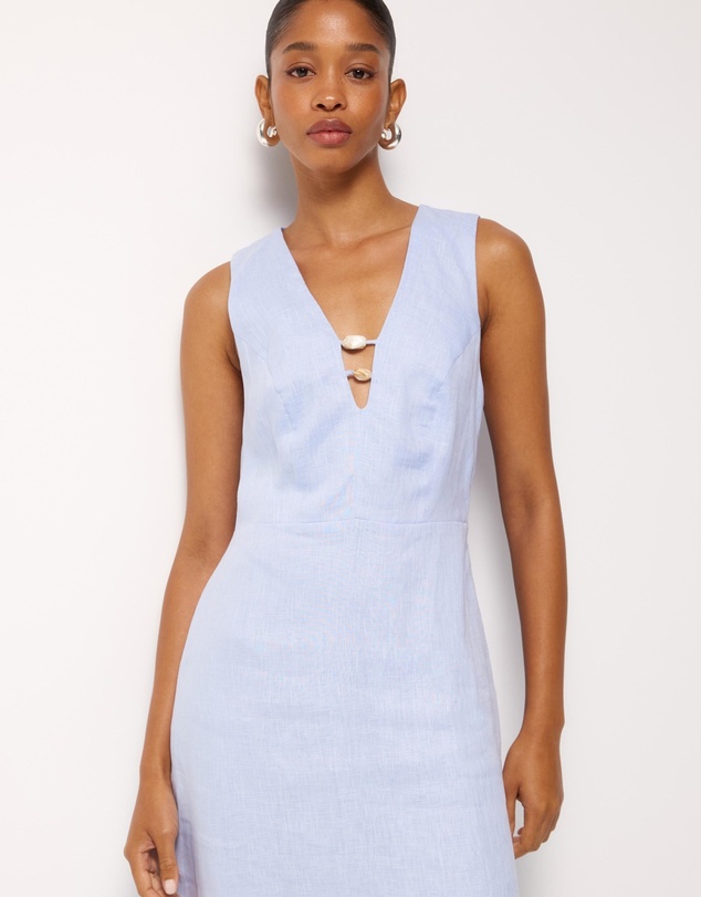 Revibe - Repaired AERE Cari Bead Detail Linen Midi Dress - AU 18