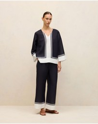 Trenery - Linen Blend Border Print Pant in Night Sky