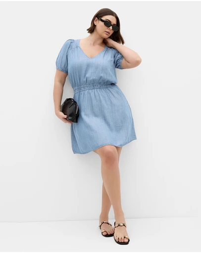 City Chic - Plus size Emma Denim Mini Dress - mid wash