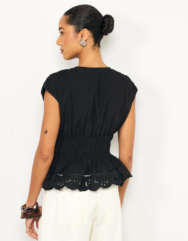 AERE - Bonnie Ruched Lace Peplum Top