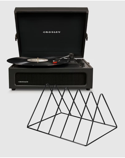 Crosley - Crosley Voyager Bluetooth Portable Turntable - Black + Gadhouse Vinyl Rack Bundle - Black