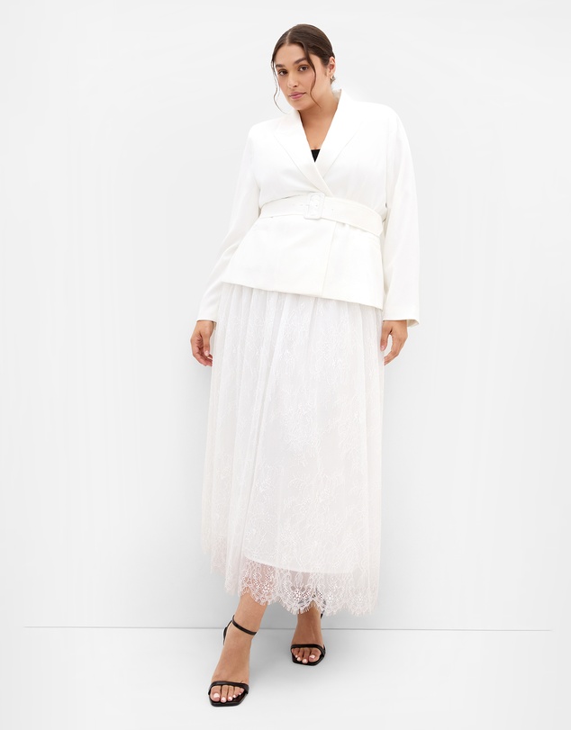 City Chic - Plus size Ivy Lace Mesh Skirt - ivory