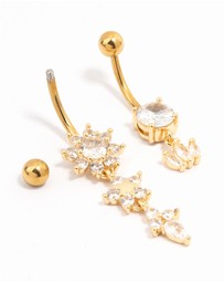 Lovisa - Gold Plated Surgical Steel Flower Power Belly Bar 2-Pack