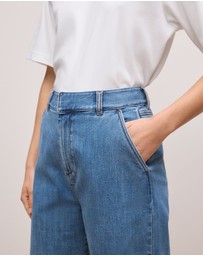 Trenery - Australian Cotton Blend Denim Tailored Pant in Mid Blue